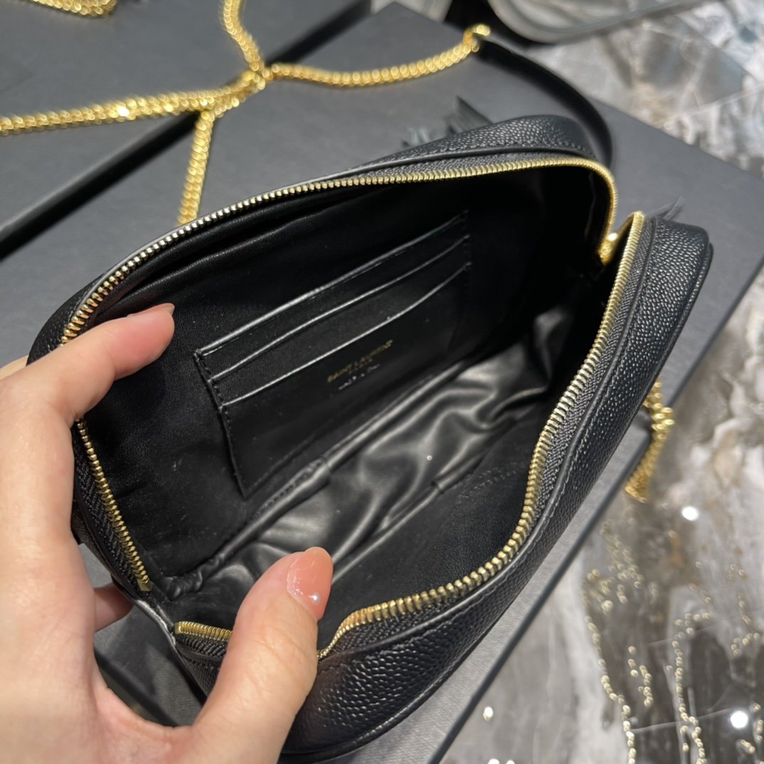 YSSL Lou Mini Bag Black In Quilted Grain De Poudre With Gold Hardware For Women 7in/19cm YSl 6125791GF011000