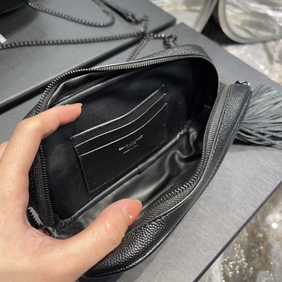 YSSL Lou Mini Bag Black In Quilted Grain De Poudre With Metal Toned Hardware For Women 7in/19cm YSl 6125791GF081000