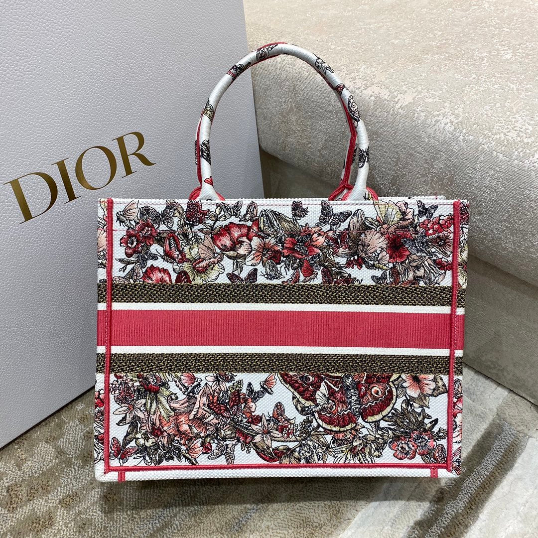 Top Quality MeTop Qualityum Book Tote Multicolor Butterfly Embroidery, Red/White, For Women Womens Handbags, 36cm CD