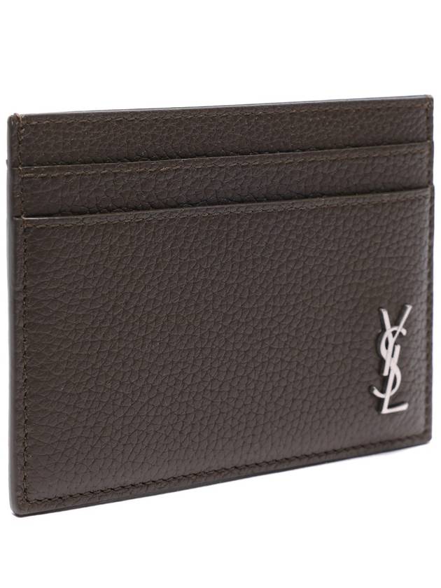Luxury Saint Laurent Trending 2025 Casandre Small Grain Leather Card Wallet Dark Khaki