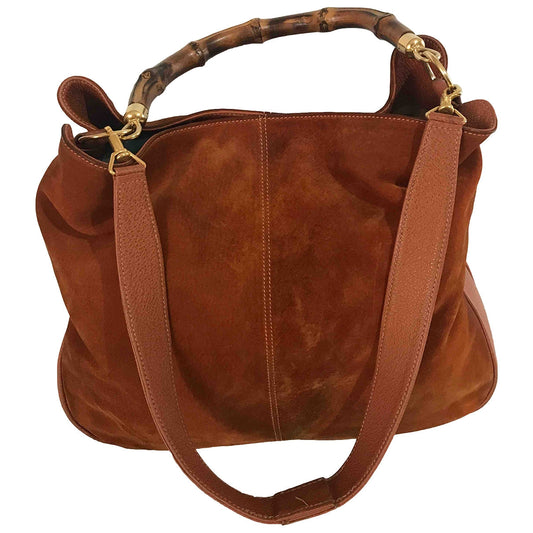 Gucci bamboo camel suede handbag
