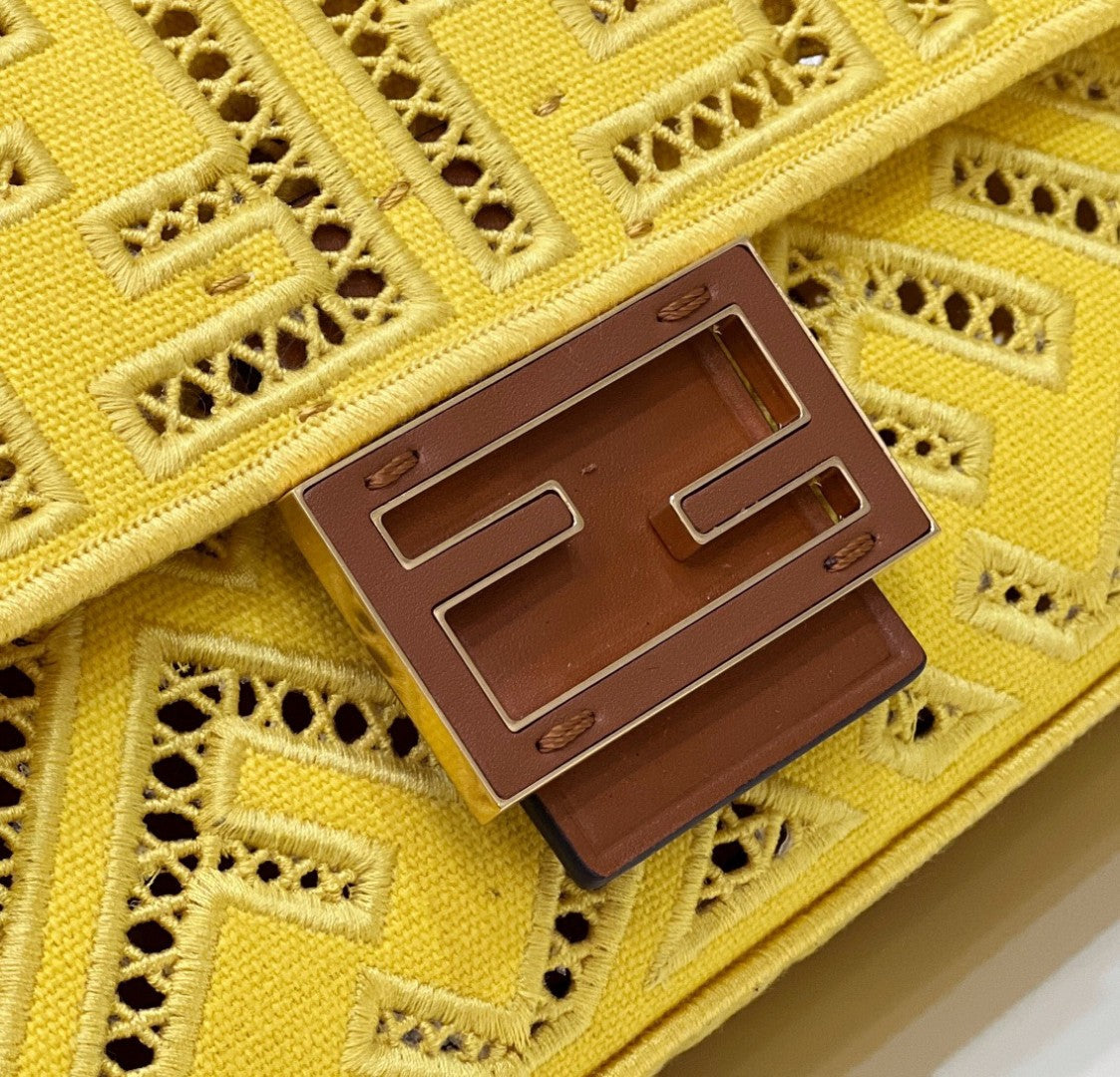 FI Baguette Yellow with Embroidery MeTop Qualityum Bag For Woman 28cm/11in