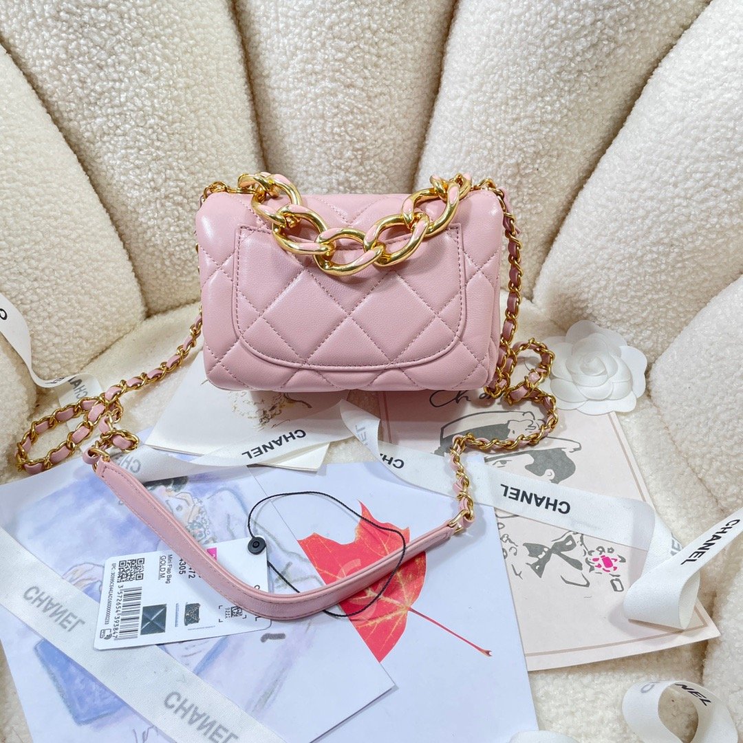 CHLMini Flap Bag Gold Hardware PiNike For Women, Women’s Handbags, Shoulder Bags 6.7in/17cm AS3365