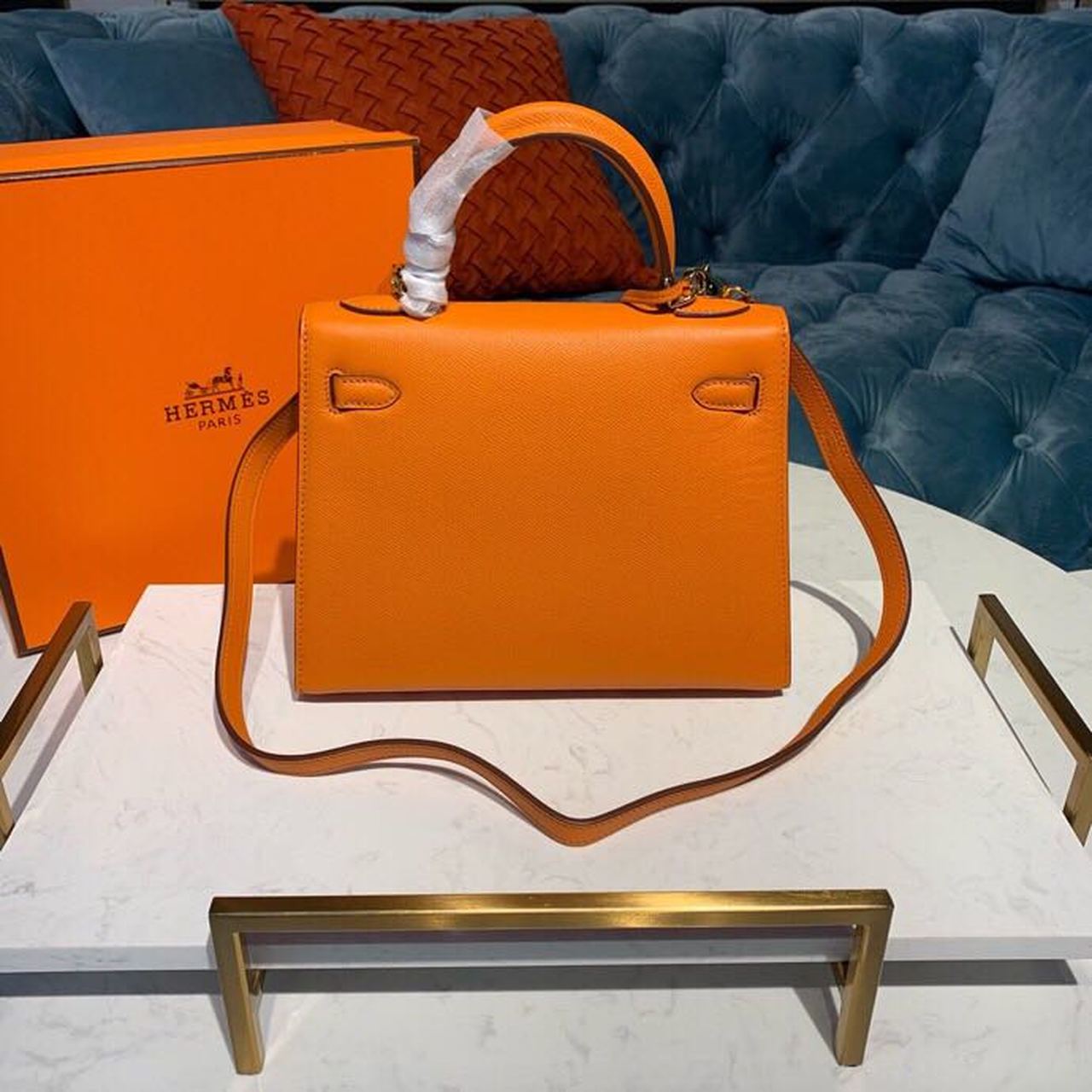 Top Quality Kelly Orange For Women Gold Toned Hardware 10in/25cm