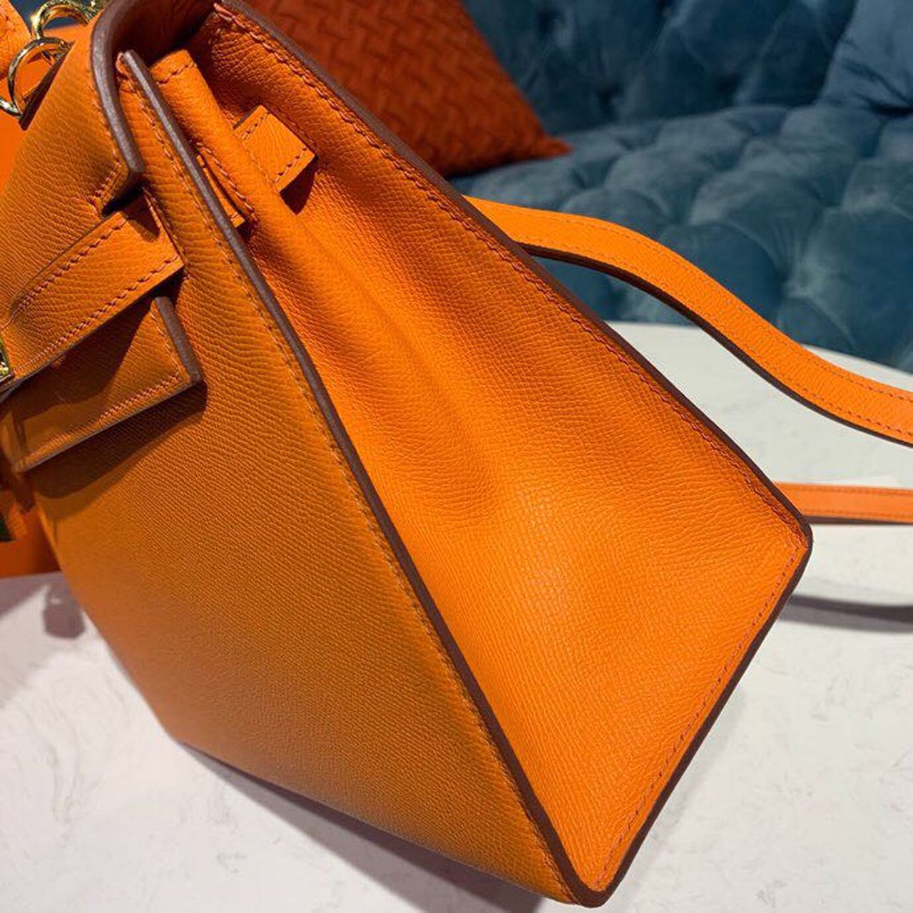 Top Quality Kelly Orange For Women Gold Toned Hardware 10in/25cm