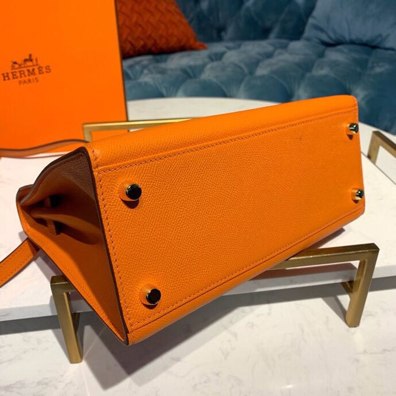 Top Quality Kelly Orange For Women Gold Toned Hardware 10in/25cm