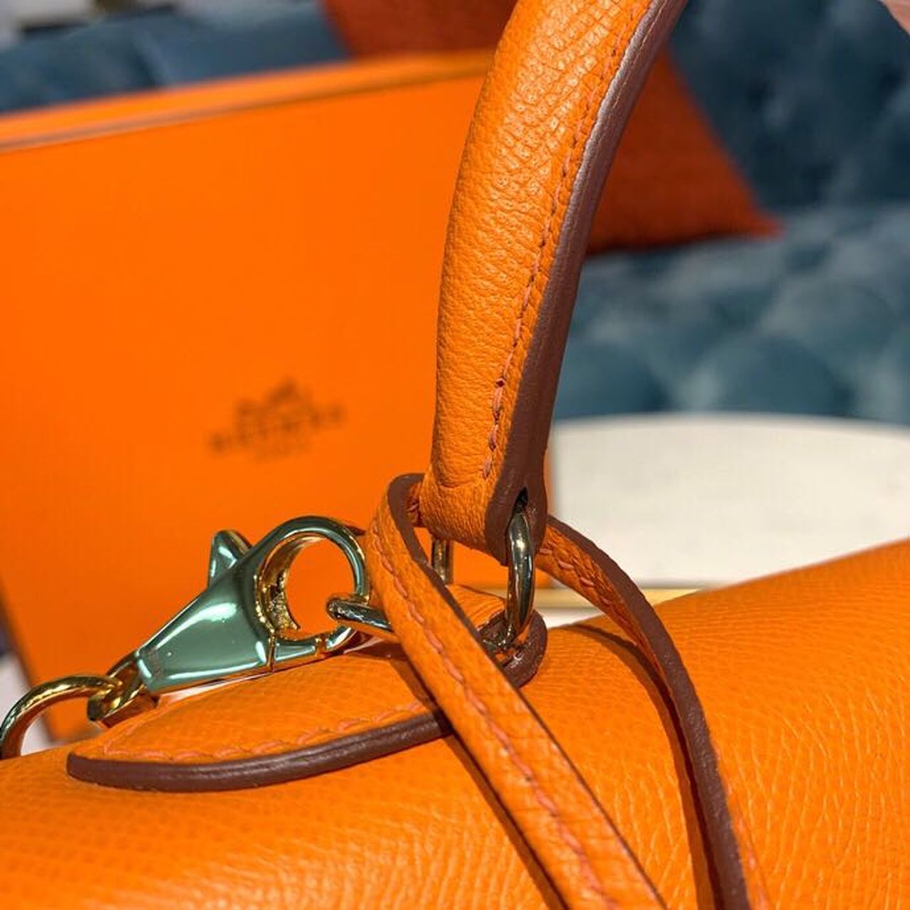 Top Quality Kelly Orange For Women Gold Toned Hardware 10in/25cm