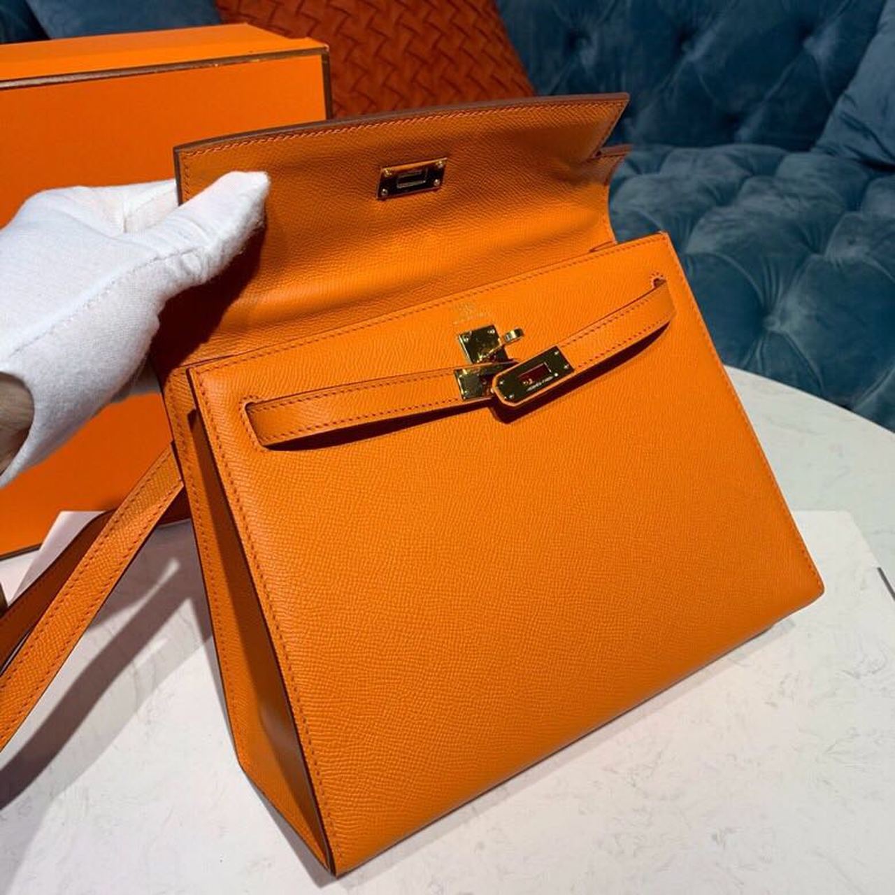 Top Quality Kelly Orange For Women Gold Toned Hardware 10in/25cm