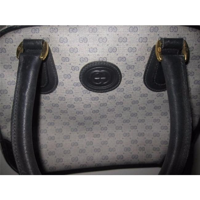 Gucci   Shades Of Blue Navy Small G Logo Leather Coated Canvas Satchel