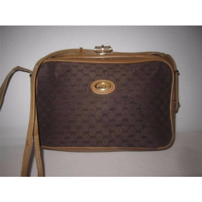 Gucci   Shades Of Brown With Small G Logo Print Canvas Leather And Cross Body