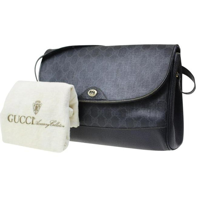 Gucci   Black Large G Logo Print Coated Canvas And Black Leather Hobo Bag