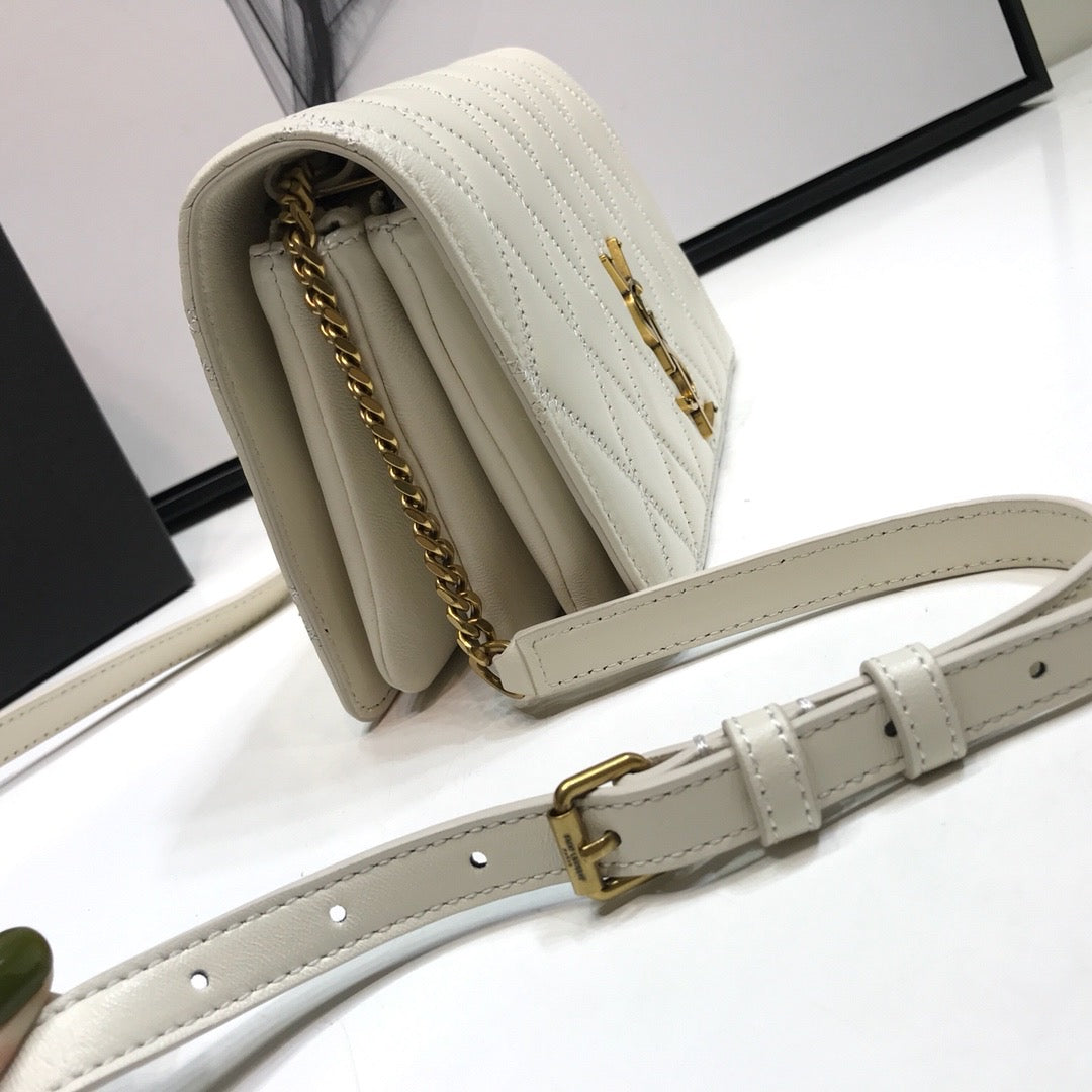 YSSL Angie Patent Handbag White For Women 8in/22cm YSL