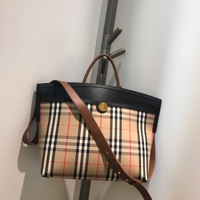 Top Quality Small  Check Society Top Handle Bag For Women, Bags 14.6in/37cm