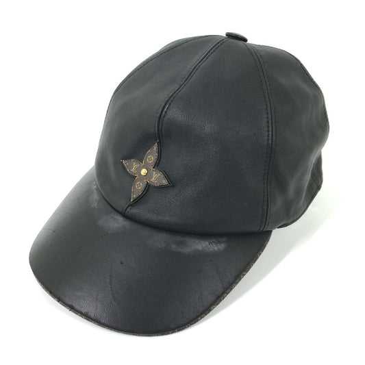 LOUIS VUITTON cap M76950 leather black Monogram Flower Cap Play L