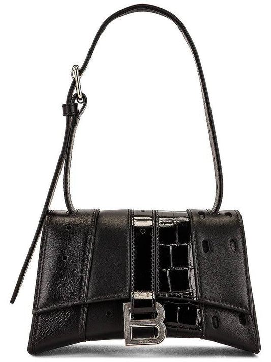 Luxury Balenciaga Trending 2025 Hourglass Mix Leather Tote Bag Black