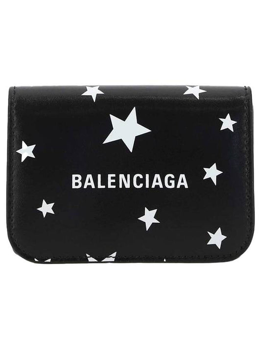 Luxury Balenciaga Trending 2025 Star Logo Print Tri-Fold Half Wallet Black
