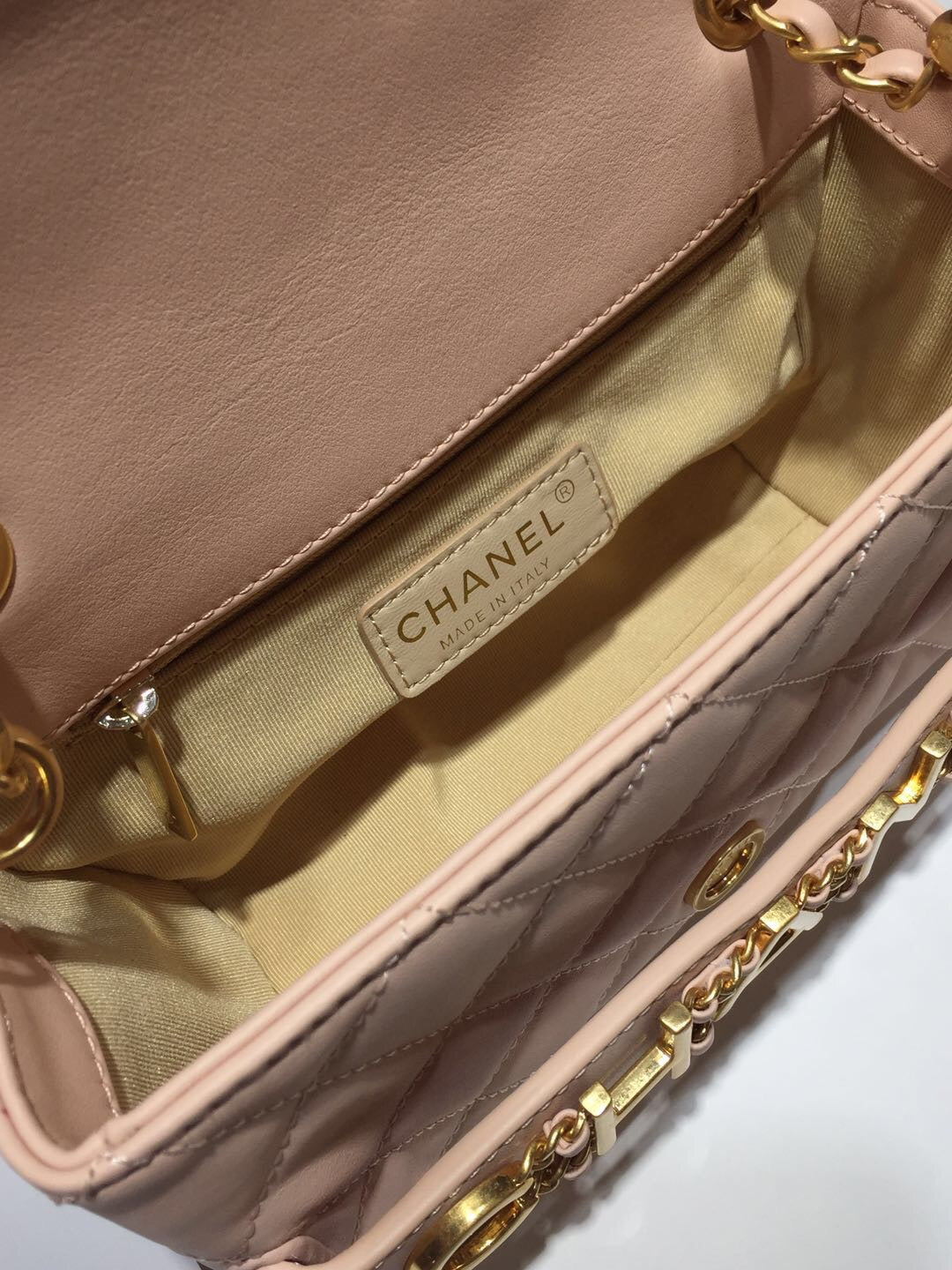 CHLFront Logo Small Flap Bag Gold Hardware Creme For Women, Women’s Handbags, Shoulder Bags 8in/21cm AS1490