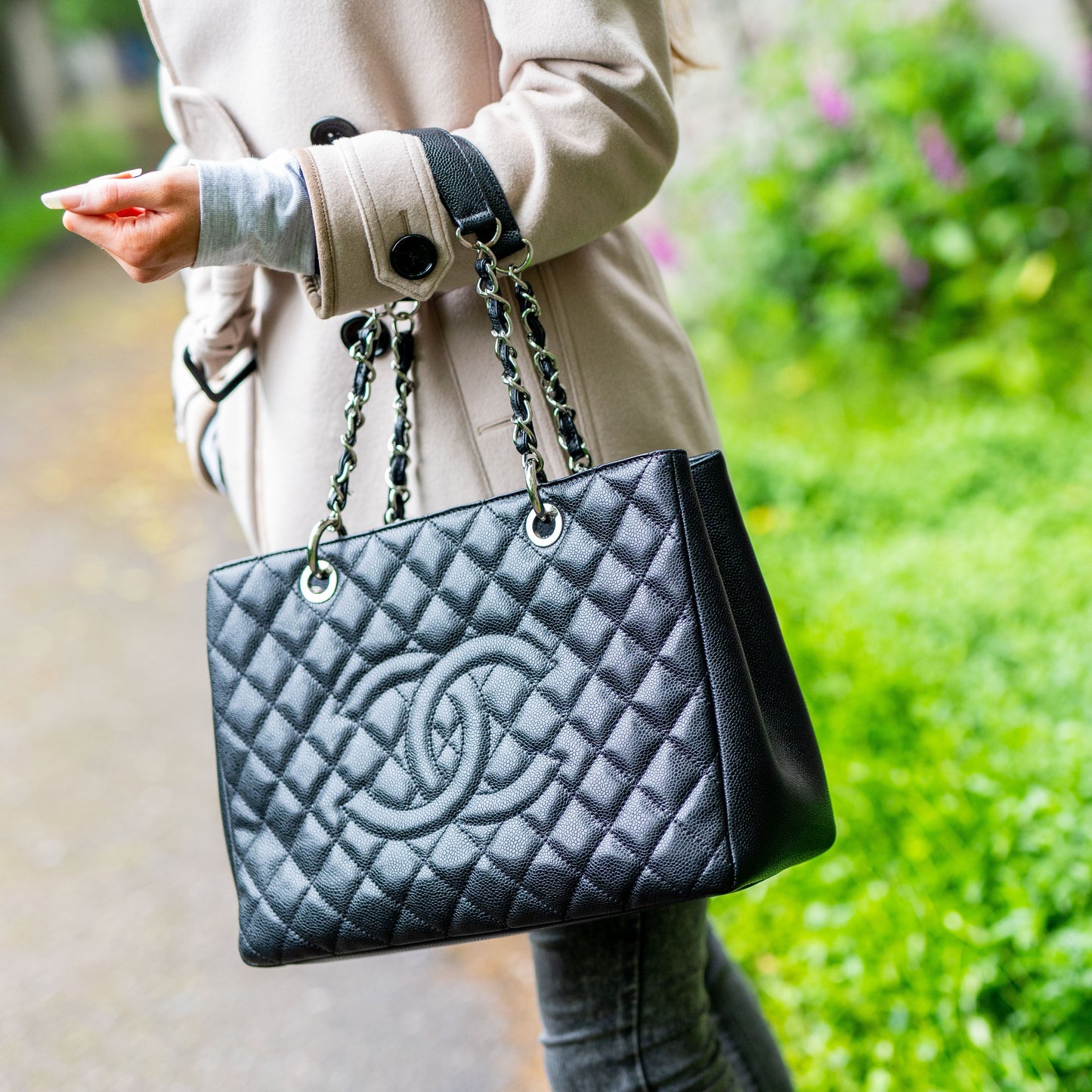 Chanel Black Caviar Grand Shopper Tote  Silver Hardware