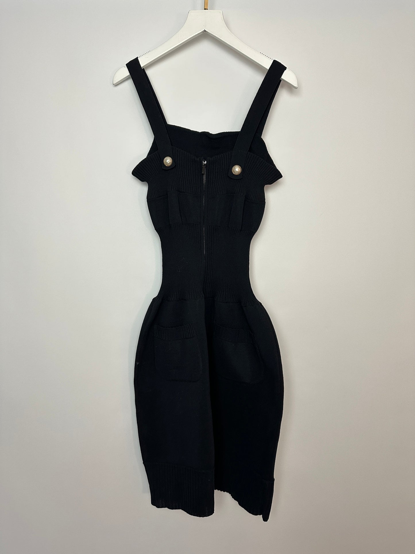 Chanel Black Knit Sleeveless Dress with Pearl Button Details Size FR 38 (UK 10)