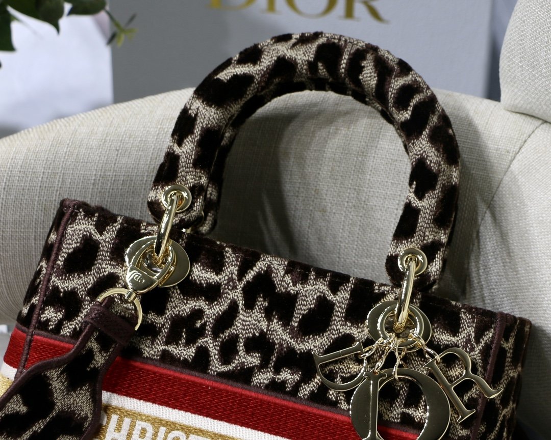 Top Quality MeTop Qualityum Lady D-Lite Bag, Leopard Brown Handbags, Crossbody Bags, 24cm CD