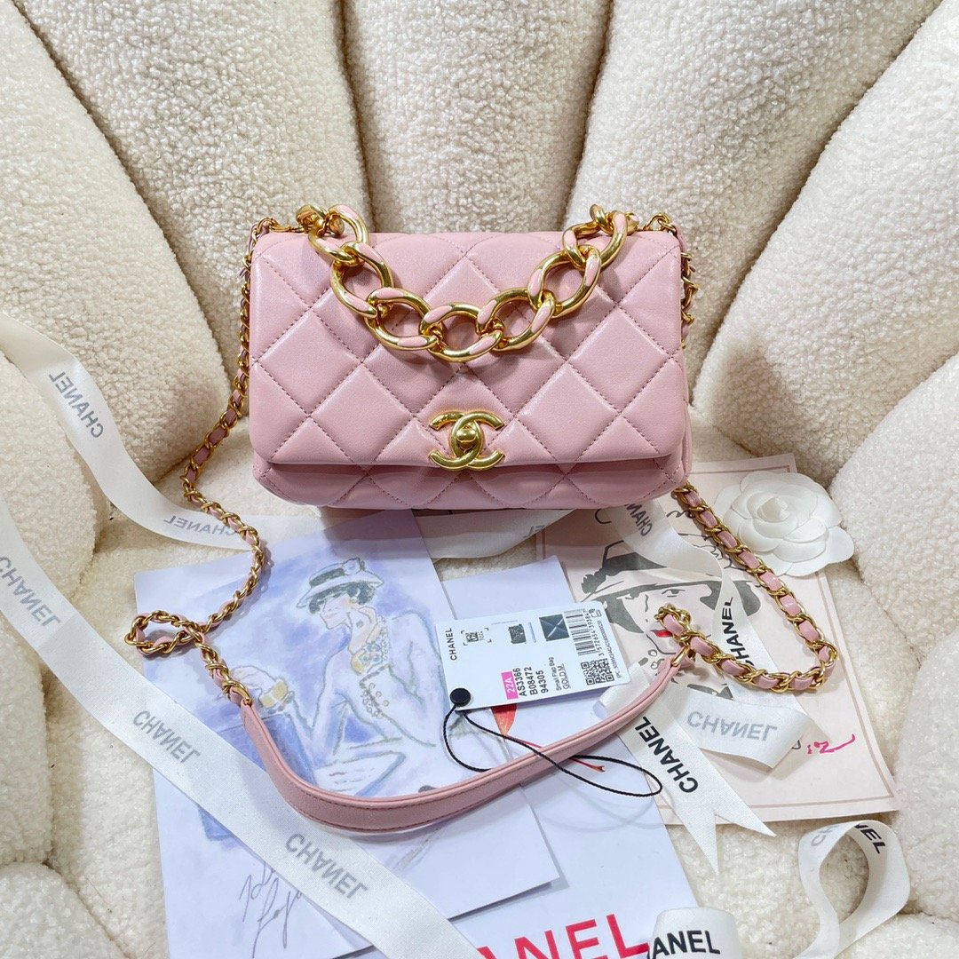 CHL Flap Bag Gold Hardware PiNike For Women, Women’s Handbags, Shoulder Bags 7.9in/20cm AS3366