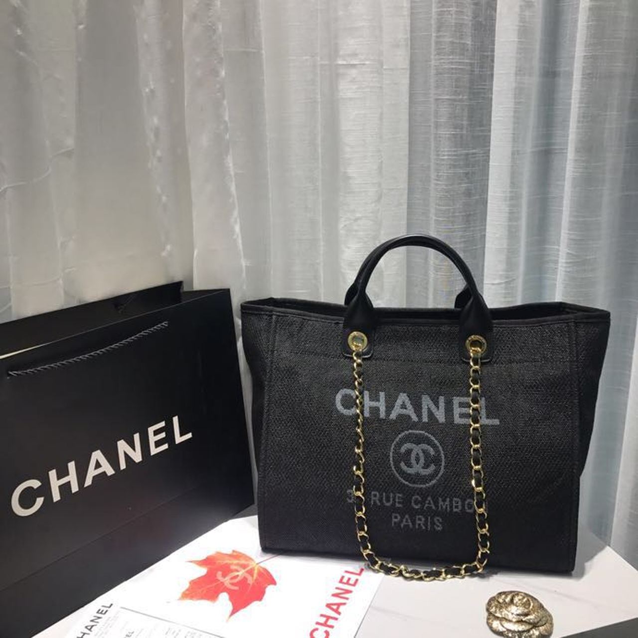 CHL Deauville Tote Canvas Bag Black/Grey/Multi For Women 14.9in/38cm