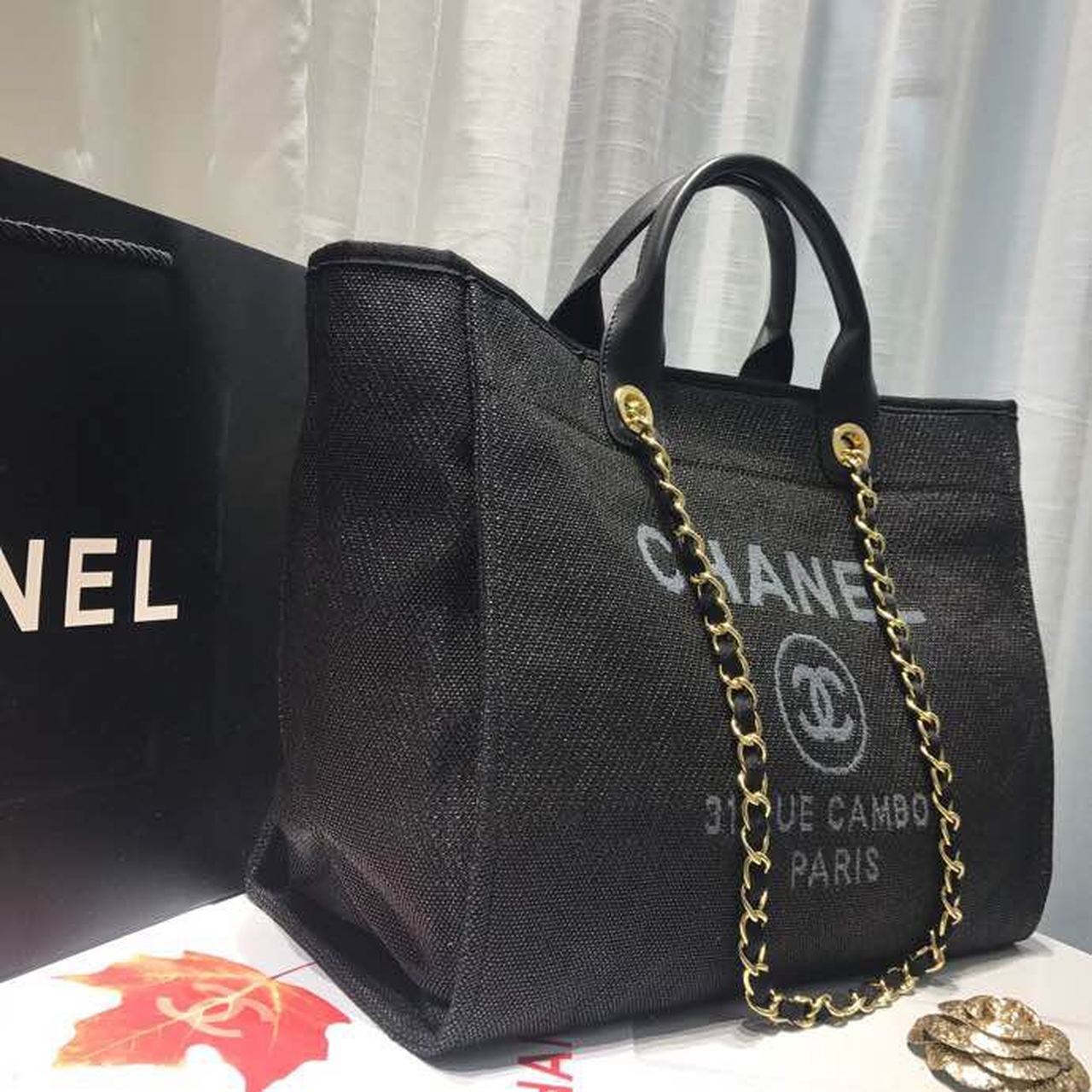 CHL Deauville Tote Canvas Bag Black/Grey/Multi For Women 14.9in/38cm