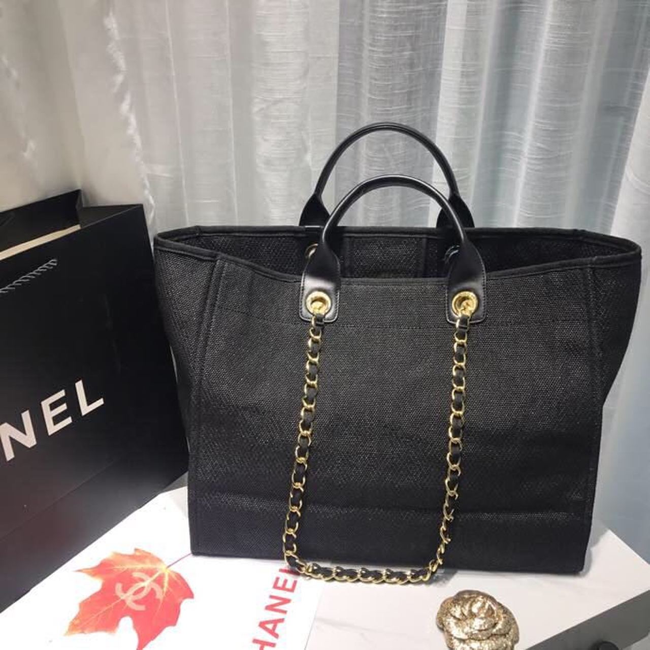 CHL Deauville Tote Canvas Bag Black/Grey/Multi For Women 14.9in/38cm