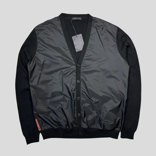 Prada Milano 2014 Red Tab Black Nylon Panelled Cardigan - IT56 (L/XL)