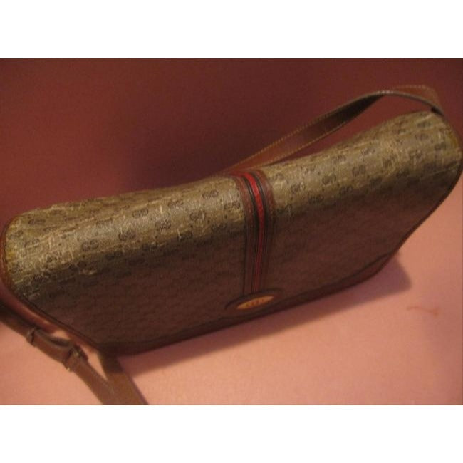 Gucci   Brown Leather Small G Logo Print In Shades Of Brown With Red Green
