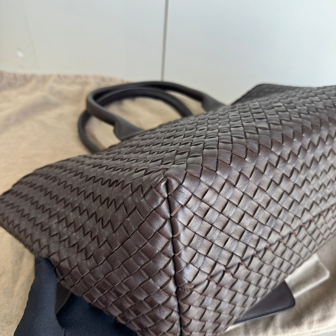 Bottega Veneta Cabat Large Intreccio Leather Tote Bag Dark Chocolate Brown 40cm
