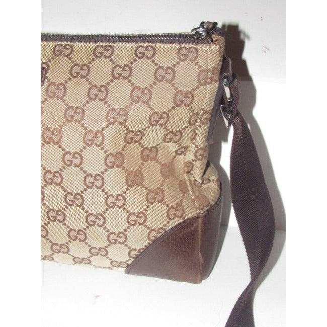 Gucci   Shades Of Brown Large G Logo Leather Canvas Messenger Bag