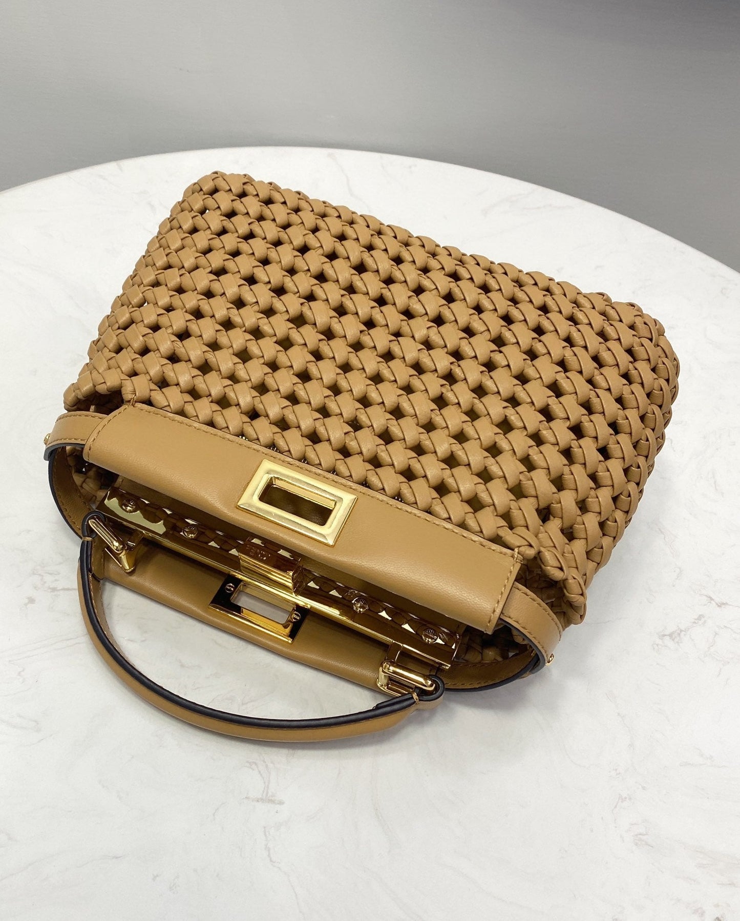 Top QualityTop Quality Peekaboo Mini Light Brown Braided Bag For Woman 18cm/7in
