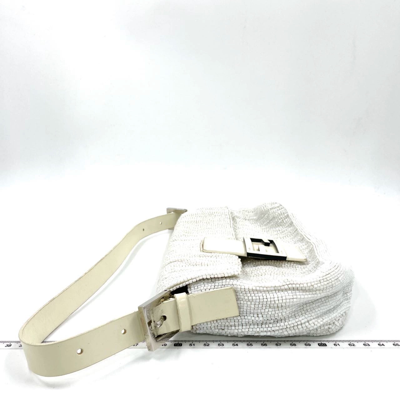 Fendi Baguette   White Glitter Beads Brown Leather
