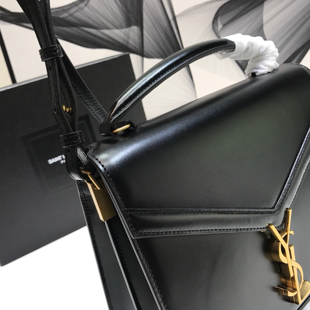 YSSL Cassandra Medium Top Handle Bag In Grain Black For Women 9in/24.5cm YSL 623931BOW0W1000