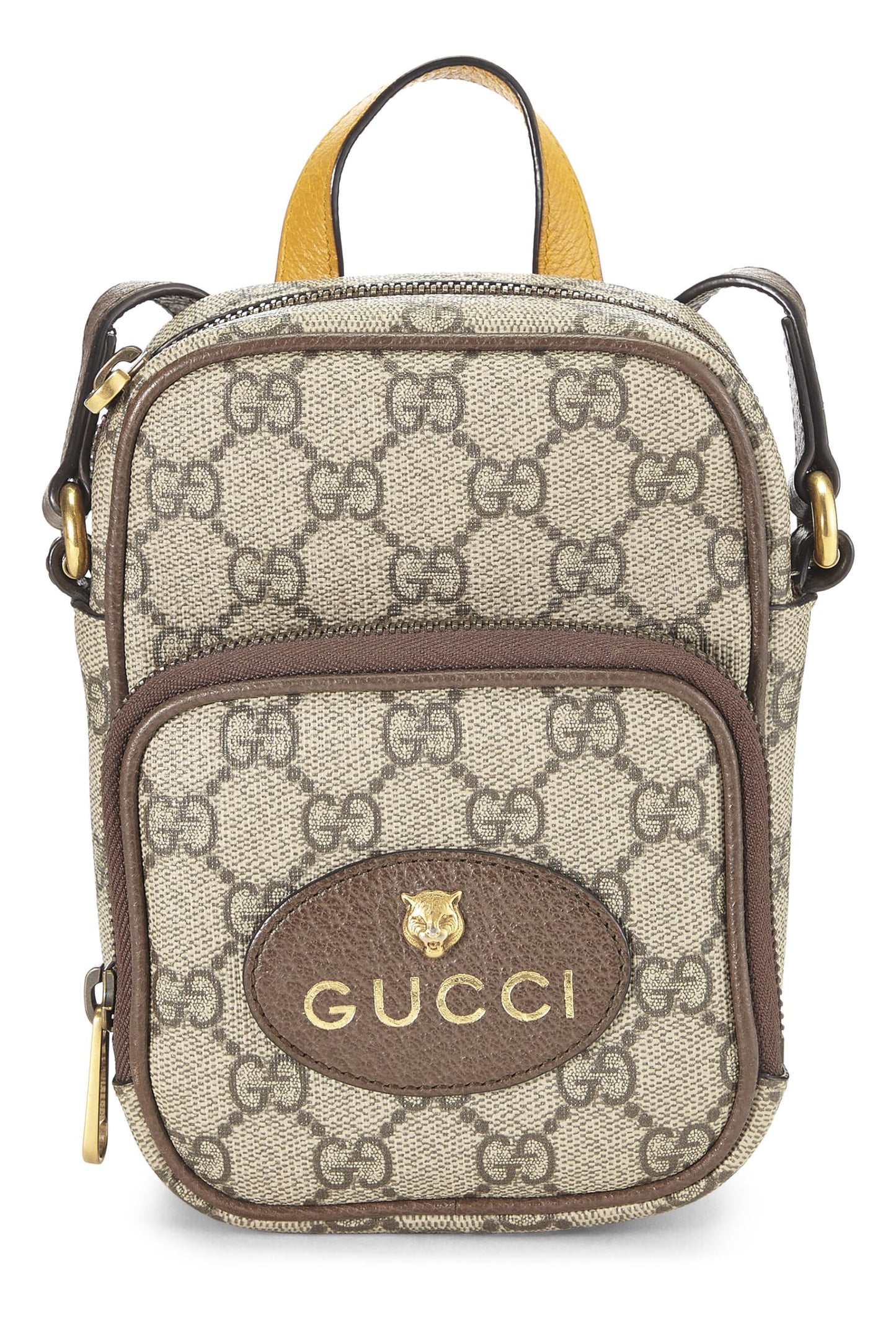 Gucci, Brown GG Supreme Neo   Double Zip Camera Bag Mini, Brown