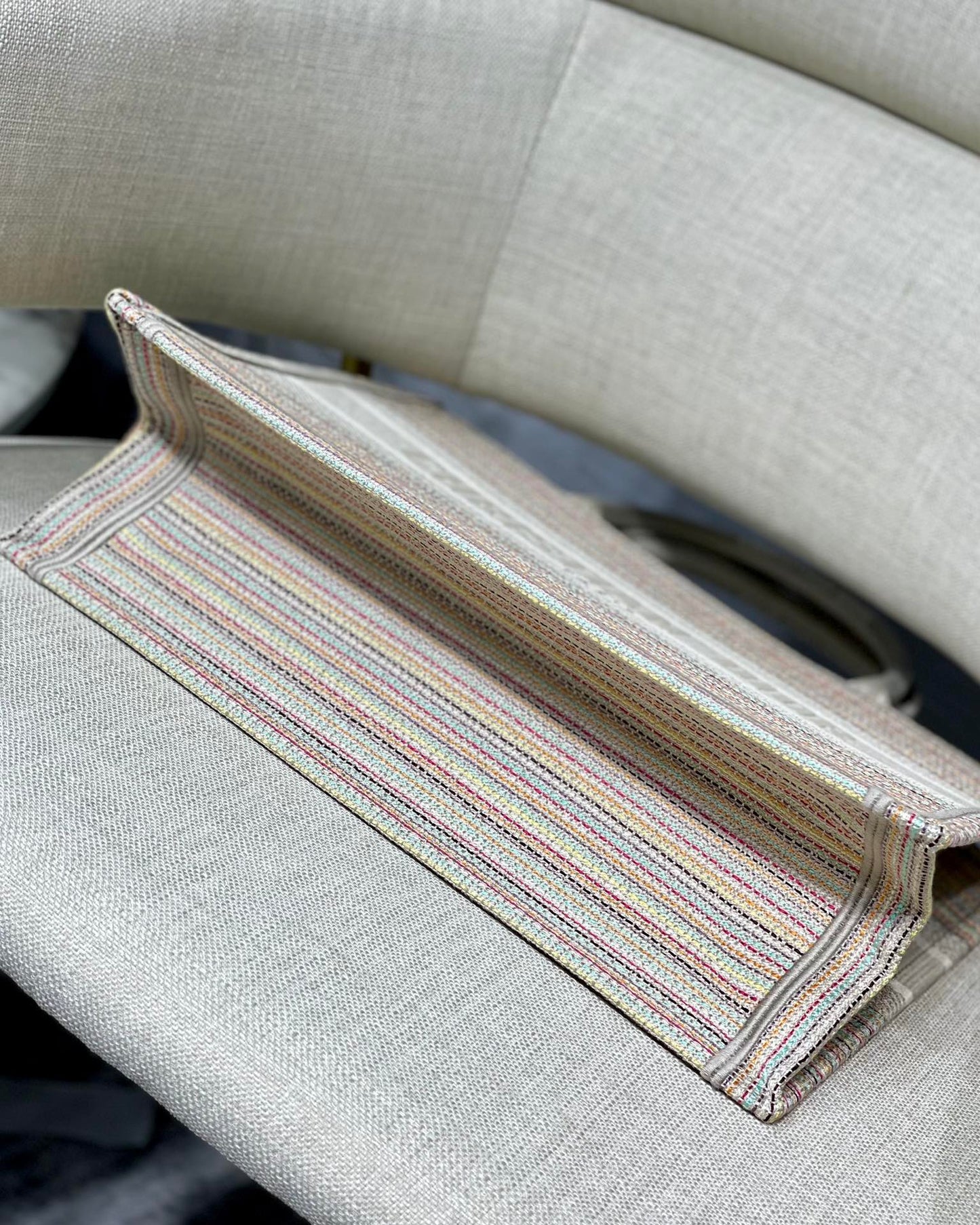 Top Quality MeTop Qualityum Book Tote Bag Canvas Stripes Embroidery For Women 36cm/16.5in CD