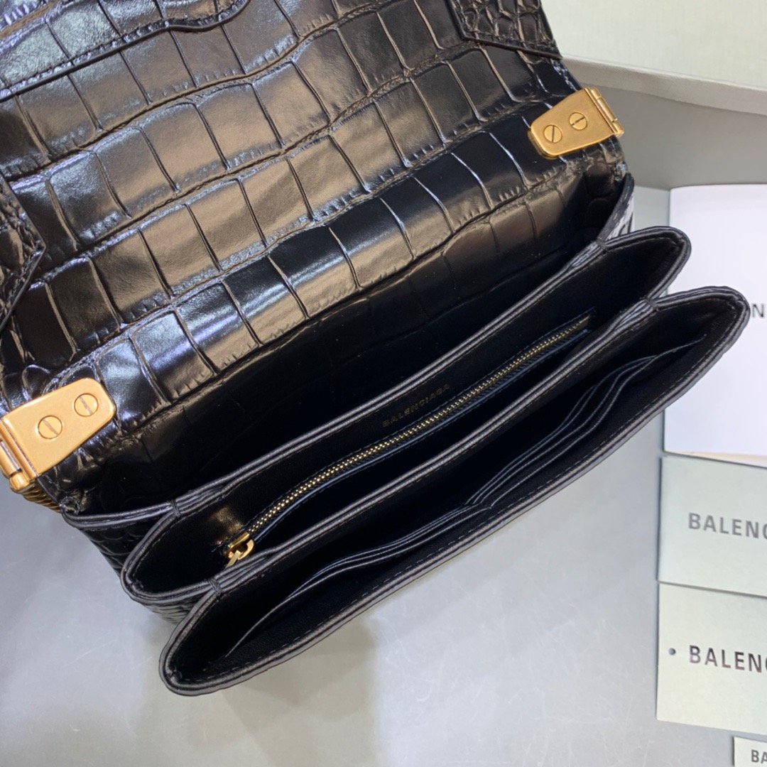 Top Quality Triplet Small Bag CrocoTop Qualityle Embossed Black, For Women,  Bags 8.3in/21cm