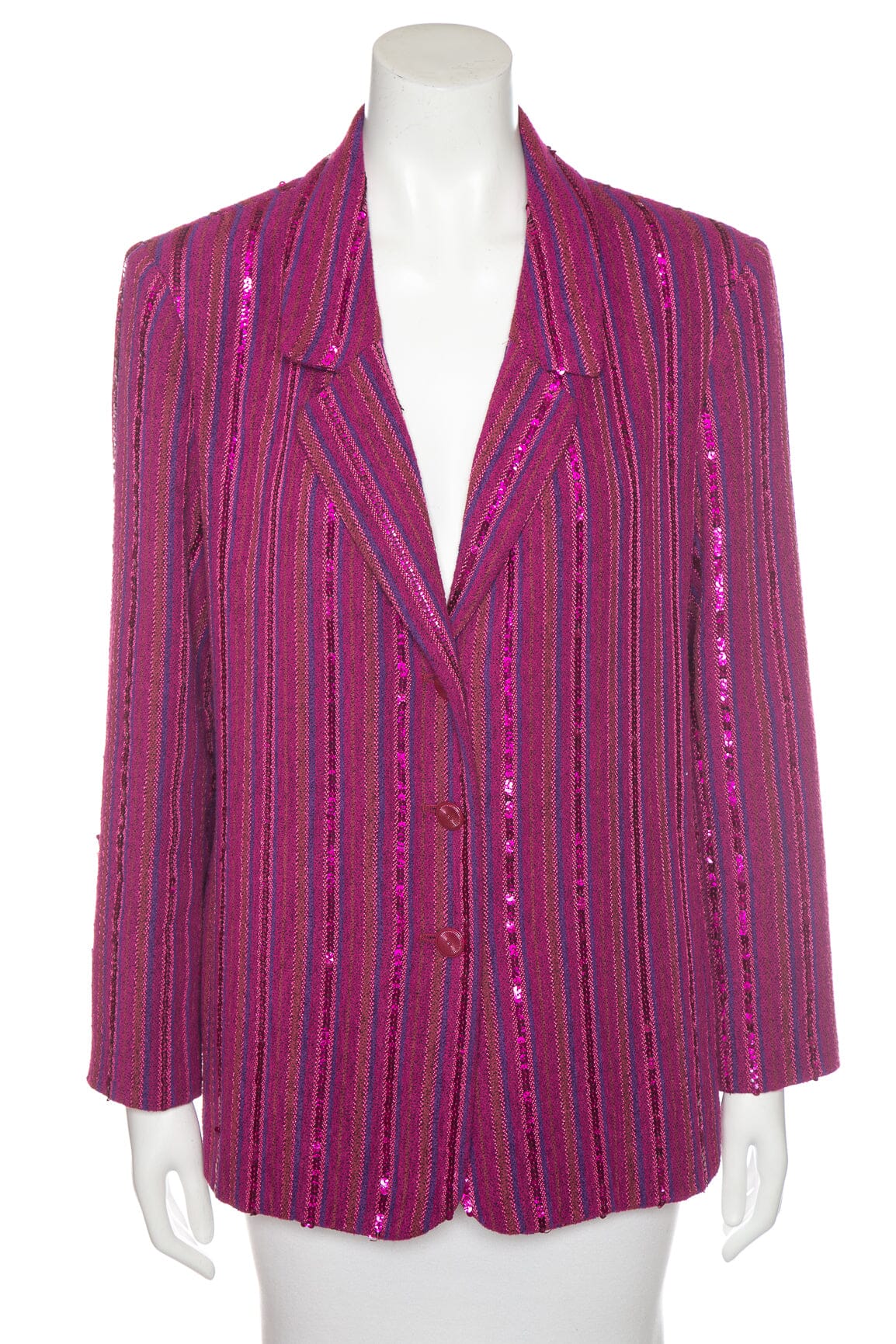 Chanel 2010 Fuchsia/Pink Sequin Stripe Detail Single Breasted Blazer SZ 46