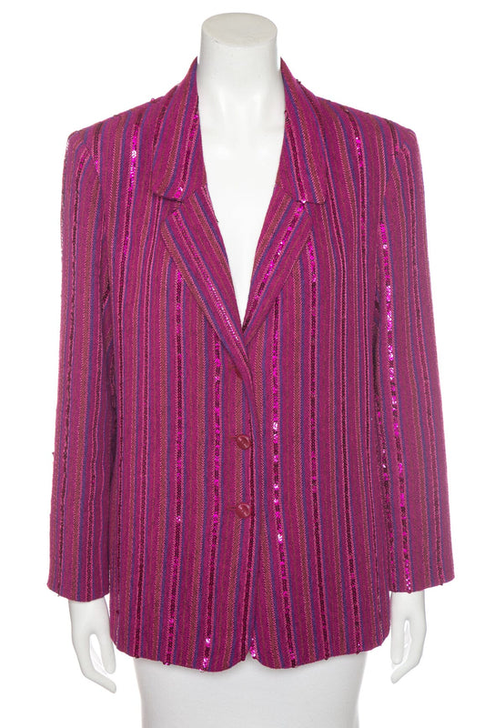 Chanel 2010 Fuchsia/Pink Sequin Stripe Detail Single Breasted Blazer SZ 46