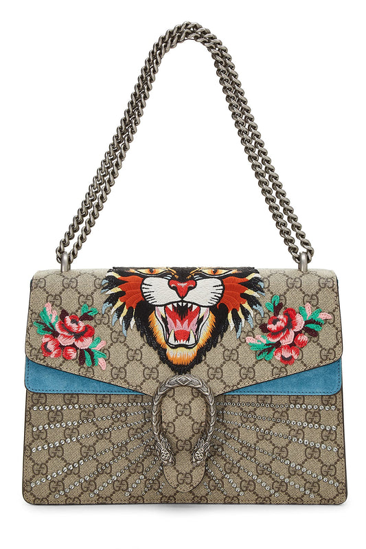 Gucci, Blue GG Supreme Canvas Embellished Tiger Dionysus Shoulder Medium, Blue