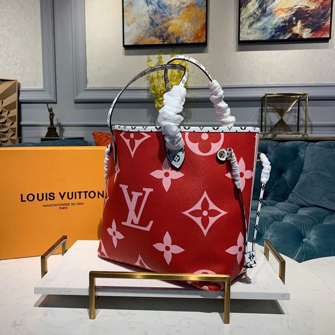 Top Quality Neverfull MM Tote Bag Monogram Canvas Red For Women, Womens Handbags 12.6in/32cm Top Quality M44567