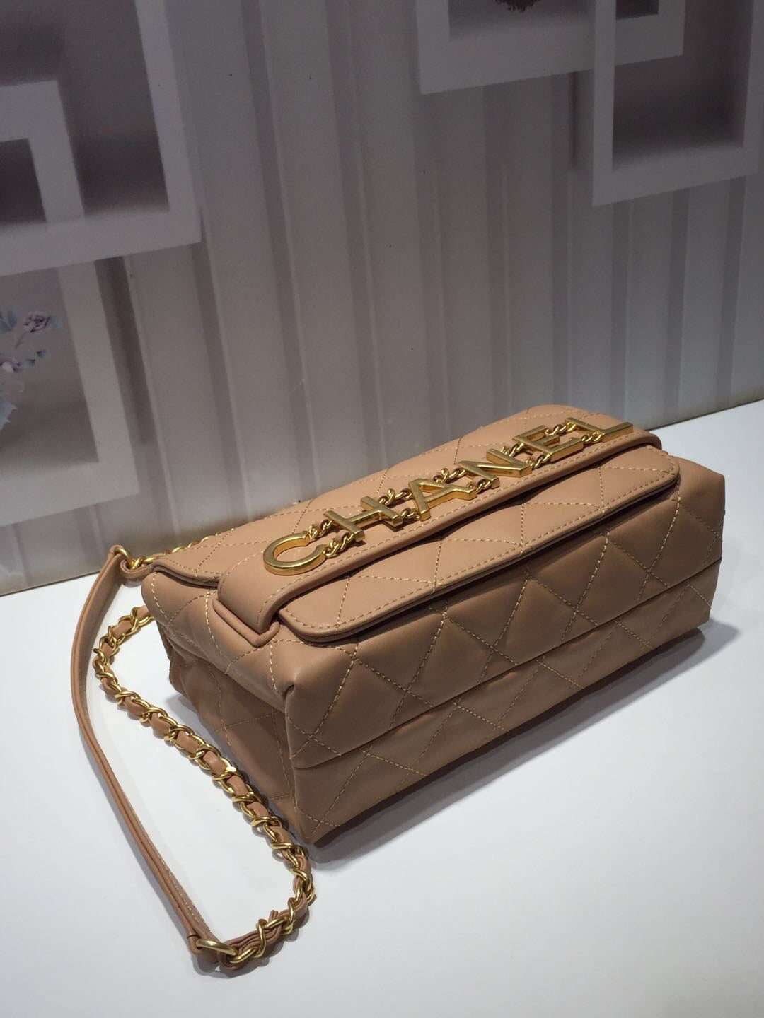 CHLFront Logo Small Flap Bag Gold Hardware Apricot For Women, Women’s Handbags, Shoulder Bags 8in/21cm AS1490