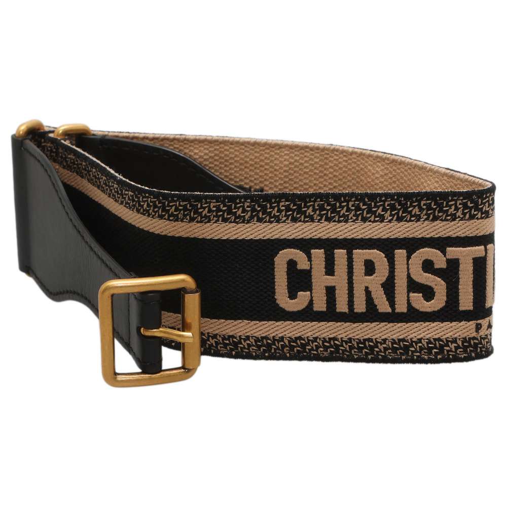 Dior Logo belt Size 80 Navy/Beige Canvas Leather