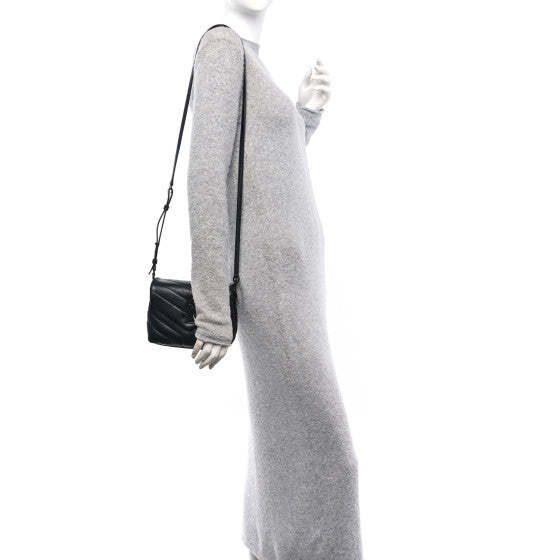 Saint Laurent Calfskin Y Quilted Monogram Monochrome Toy Loulou Crossbody Bag Black