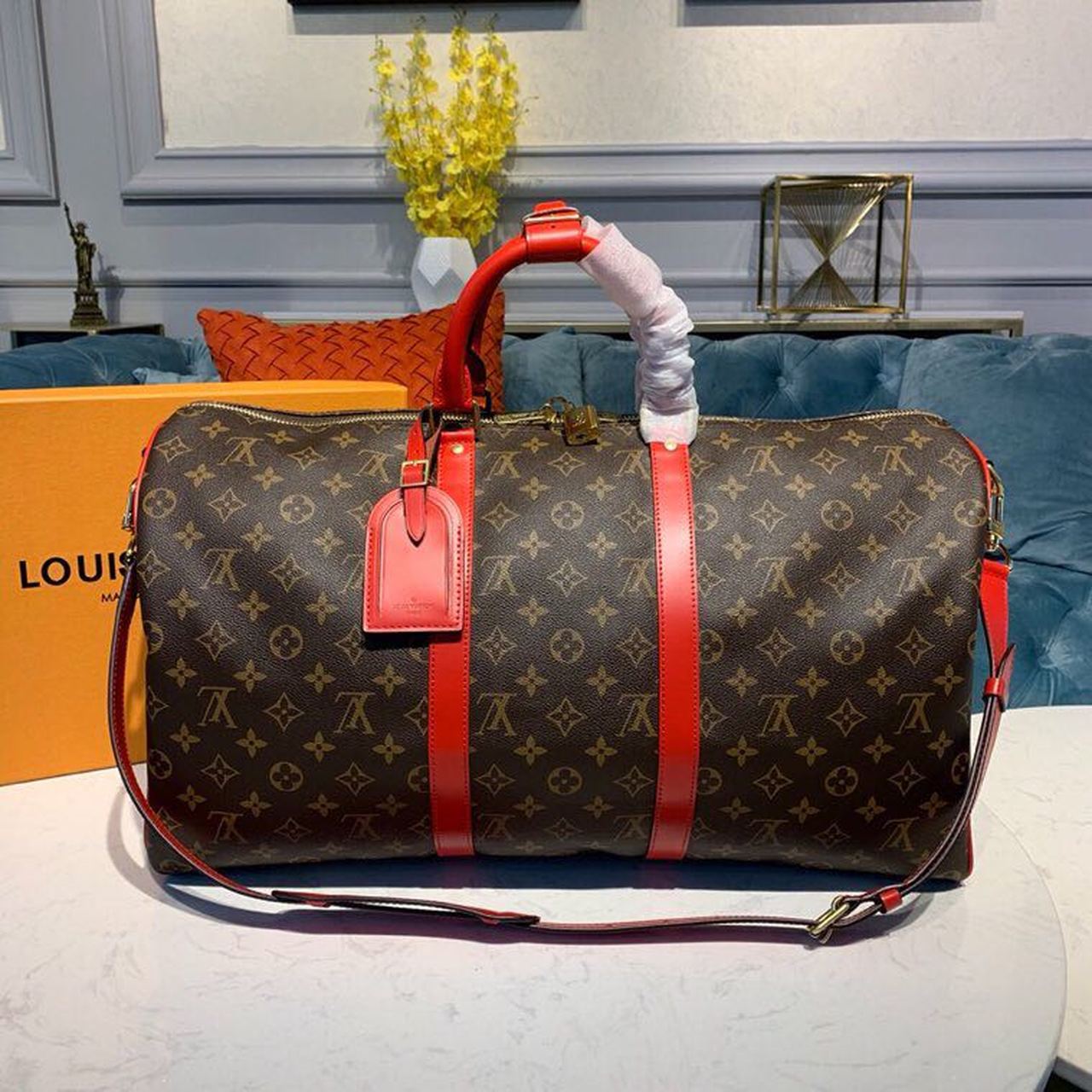 Top Quality Keepall Bandouliere 50 Monogram Canvas Red For Men, Bags 19.7in/50cm Top Quality M44740
