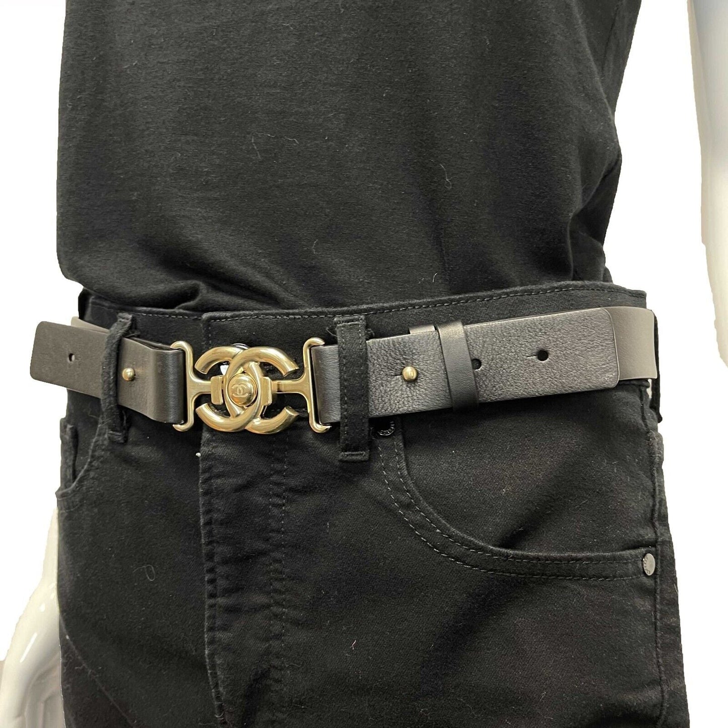 CHANEL Belt CC Turnlock Circle Leather Belt Black 85/34 2015