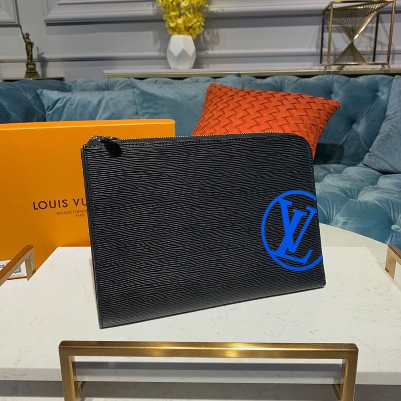 Top Quality Pochette Jour GM Epi Black/Blue For Men, Wallet 13.8in/34cm Top Quality