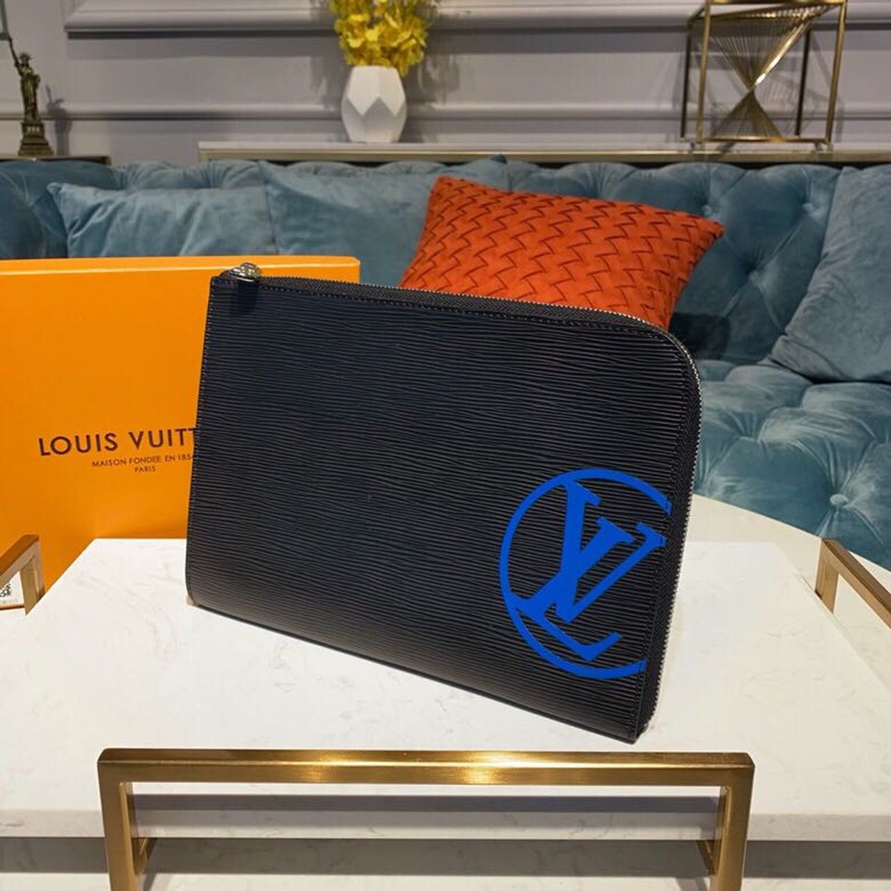 Top Quality Pochette Jour GM Epi Black/Blue For Men, Wallet 13.8in/34cm Top Quality