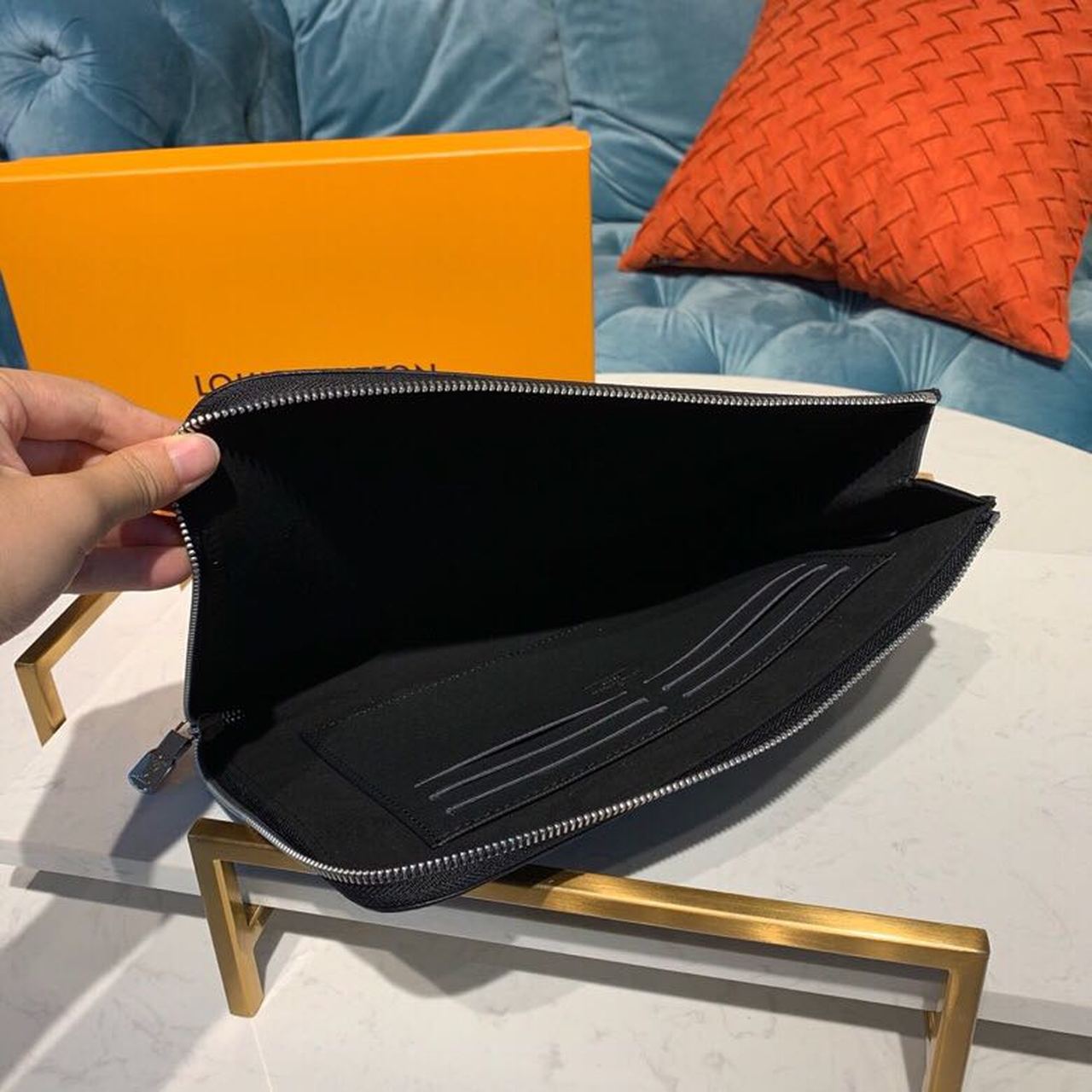 Top Quality Pochette Jour GM Epi Black/Blue For Men, Wallet 13.8in/34cm Top Quality